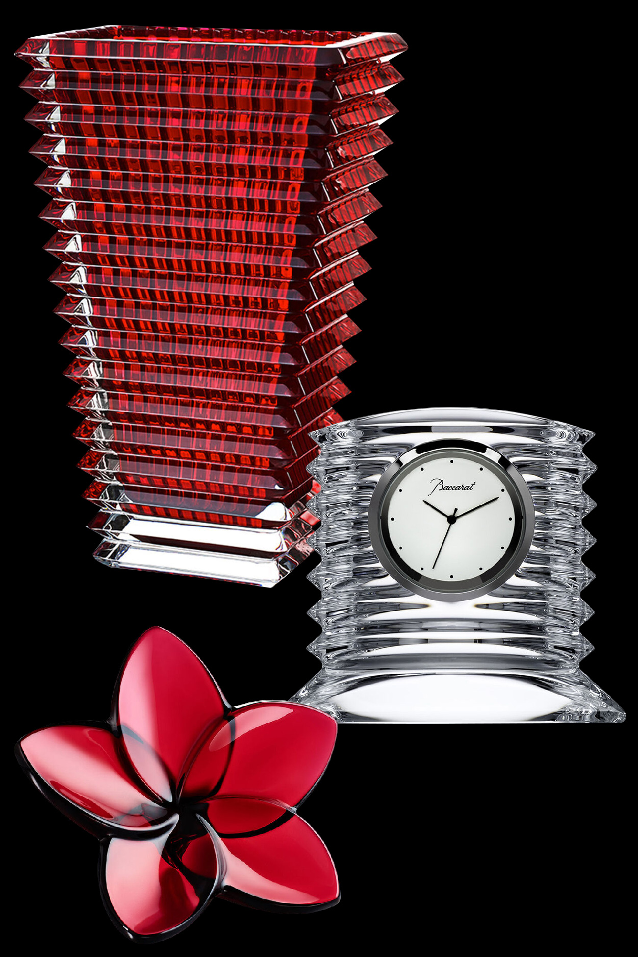 Papillon Lucky Butterfly ruby vase, clock, and flower design